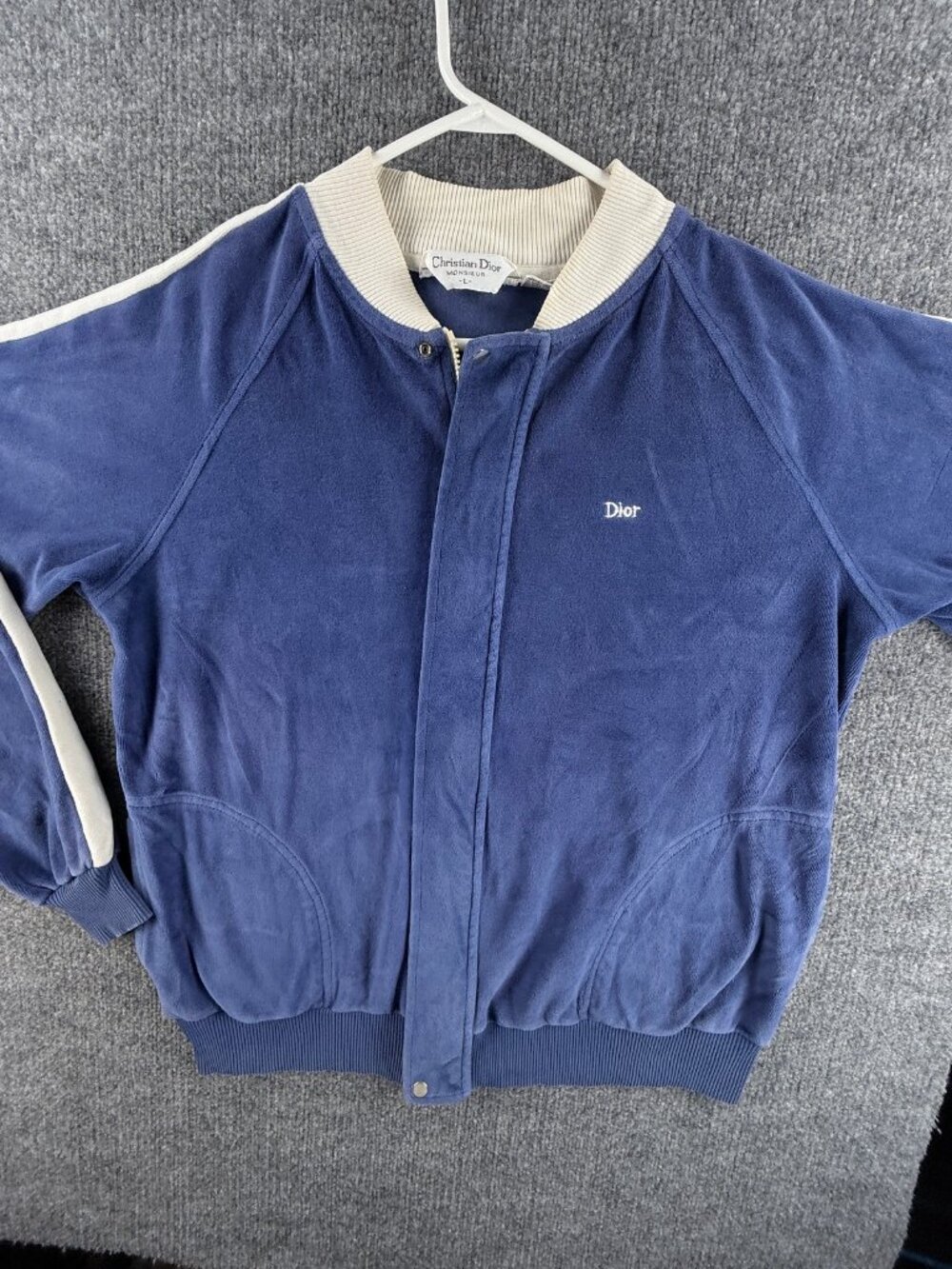 VTG Christian Dior Monsieur Velour Track Jacket * Logo Sweater Mens Large Blue